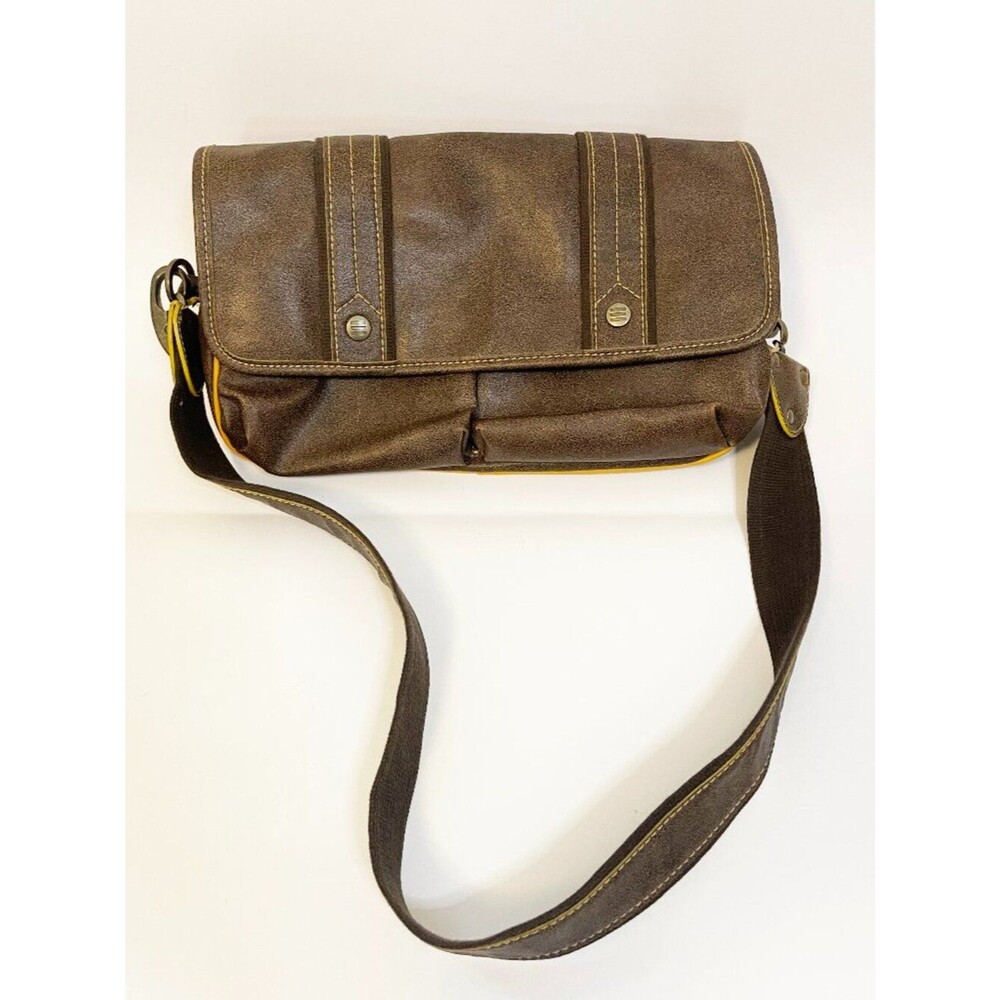 Vintage Esprit Shoulder Bag Brown Faux Leather Y2K Messenger Purse Retro